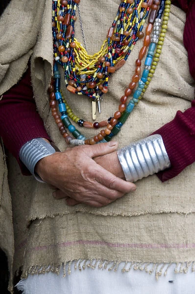 Hari Village near Ziro, Arunachal Pradesh State, northeast India, a womans folded hands
