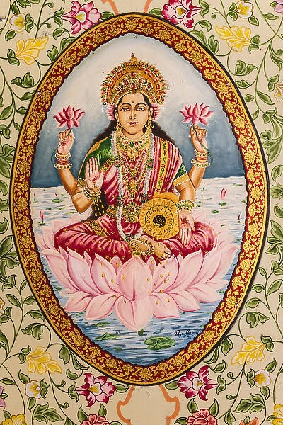 India, Rajasthan, Bikaner, Karni Mata Temple, Painting of goddess Lakshmi
