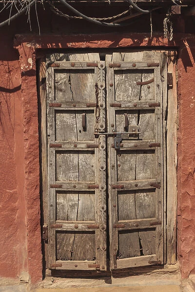 India, Rajasthan, Jodhpur, Bishnoi Village. Door on traditional Bishnoi structure