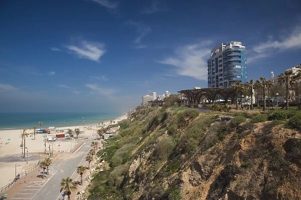 Israel, North Coast, Netanya, elevated beach view