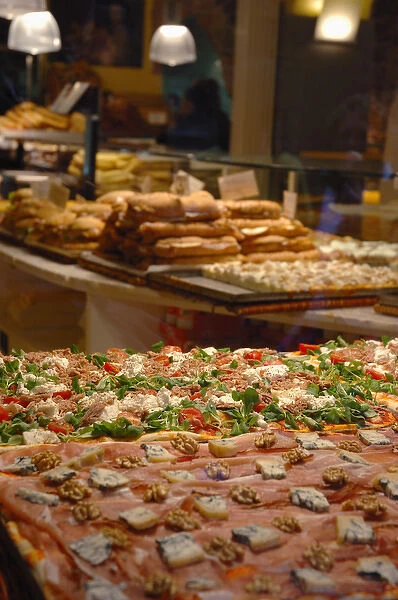 04. Italy, Bergamo, pizza and sandwiches inside bakery (Editorial Usage Only)