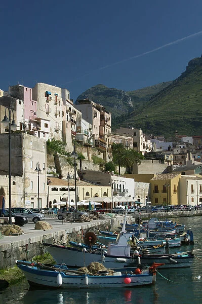 Italy, Sicily, Scopello, Castellamare del Golfo, Town View from Port