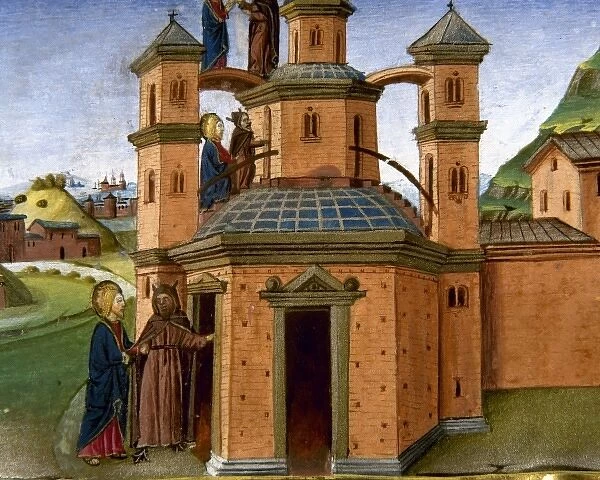 Jesus and the Devil on the pinnacle of the temple. Codex of Predis (1476). Royal Library