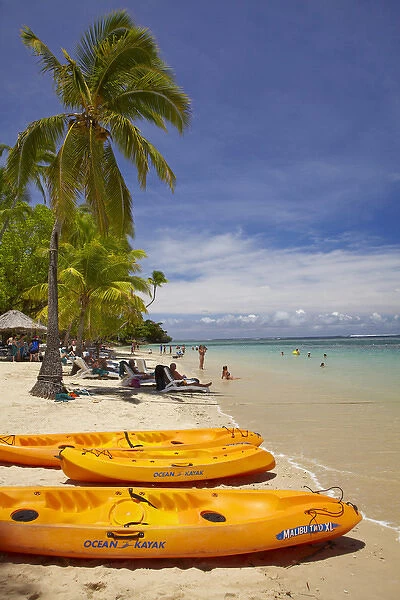 Kayaks and beach, Shangri-La Fijian Resort, Yanuca Island, Coral Coast, Viti Levu