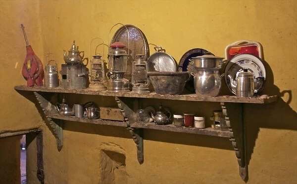 Ksar Maadid, region of Errachidia: fortified village and oasis. Kitchen utensils inside a house