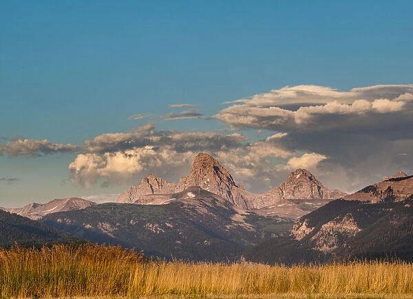 Landscape of Mt. Owen, Grand Teton and Middle Teton from Driggs, Idaho