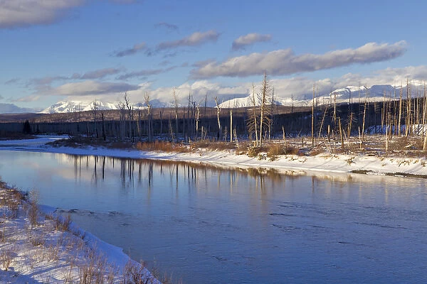 Late light on the North Fork of the Flathead River in winter in Glacier National Park