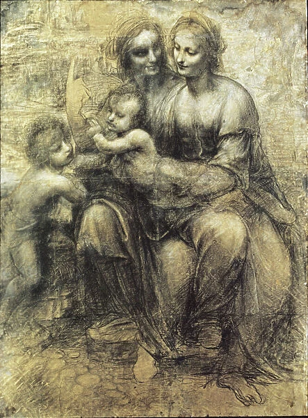 Leonardo da Vinci drawing, mary and Jesus & John baptist as child, Italy