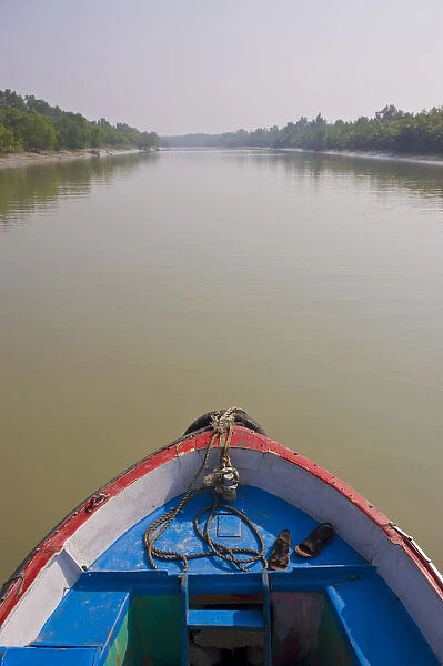 Little rowing boat in the swampy areas of the Unesco world heritage sight Sundarbans