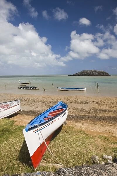 Mauritius, Rodrigues Island, North Rodrigues, landscape and fishing boats at Pointe