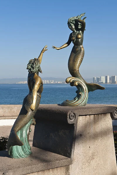 Mexico, Puerto Vallarta. Triton and Nereida sculpture on the Malecon, Puerto Vallarta