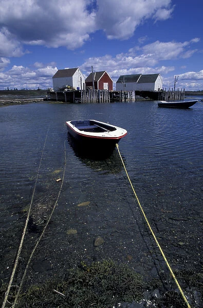 NA, Canada, Nova Scotia, Blue Rock Fishing shacks and boat