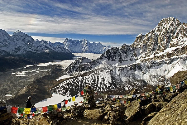 Nepal, Gokyo Ri. The view from the summit of Gokyo Ri overlooking the Ngozumpa Glacier