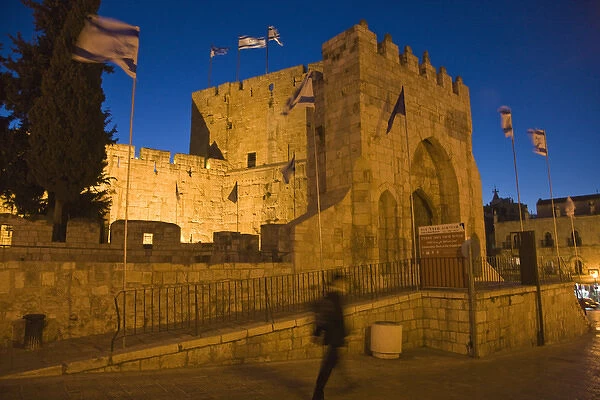Night view of Gaffe Gate in the old town, Jerusalem, Israel