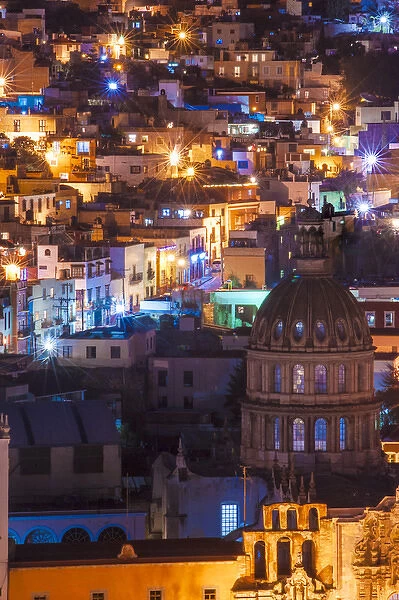North America, Mexico, The colorful homes and buidings of Guanajuato at night