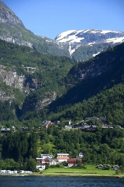Norway, Geirangerfjord (UNESCO), Geiranger. Typical fjord views of the port of Geiranger