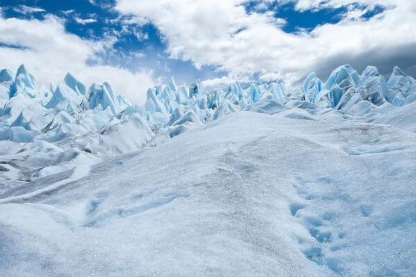 Detail of Perito Moreno Glacier with clouds in background, Patagonia, Argentina