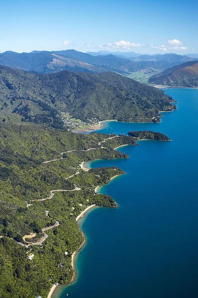 Queen Charlotte Drive, Marlborough Sounds, South Island, New Zealand - aerial