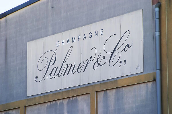 Sign on the wall at Champagne Palmer, a big cooperative co-operative, Reims, Champagne