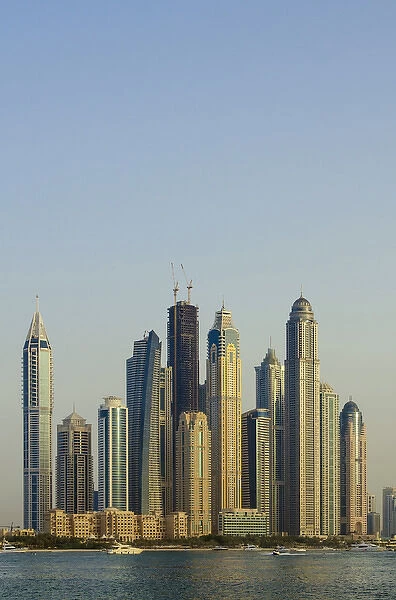 Skyline of buildings around the Dubai Marina, Dubai, United Arab Emirates (UAE)