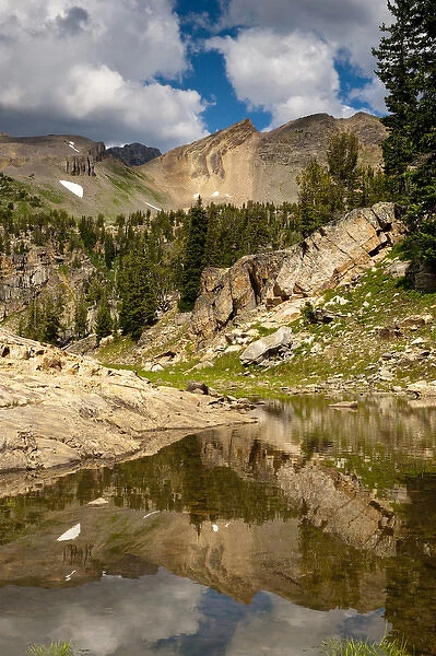 Small Lake and reflection, Alaska Basin, Teton Mountains, Rocky Mountains, Jedediah