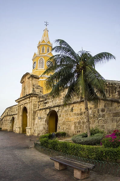 South America, Colombia, Cartagena, The famed Clock Tower, Torre de Reloj, rises