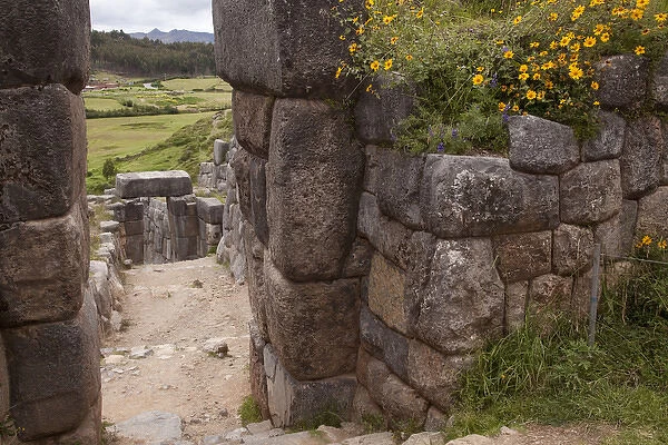 South America, Peru, Cuzco. Fort Sacsayhuaman ruins. (UNESCO World Heritage Site) Credit as