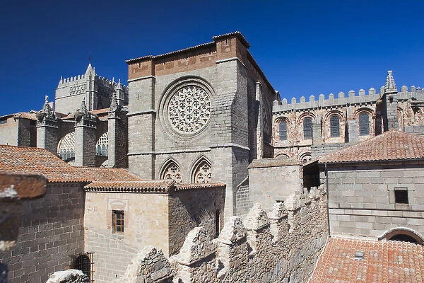 Spain, Castilla y Leon Region, Avila Province, Avila, Avia Cathedral from Las Murallas