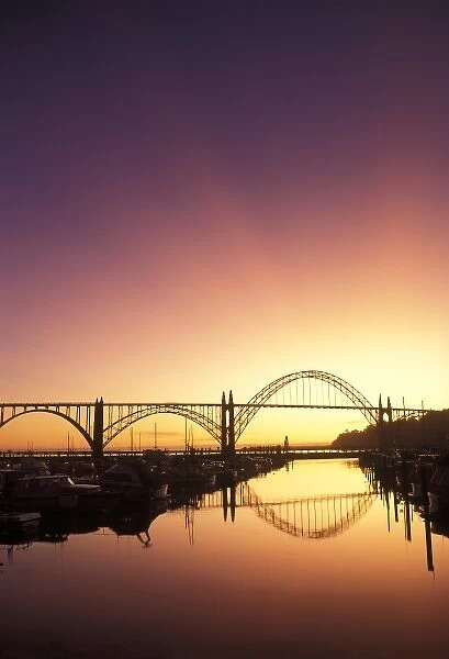Sun setting behind the Newport Bridge, Oregon Coast