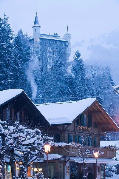 SWITZERLAND-Bern-GSTaD: Town View & Palace Hotel  /  Dawn  /  Winter