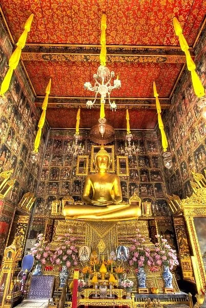 Thailand, Bangkok, Wat Ratcha Orasaram Rathaworawihan. Buddhist shrine inside temple