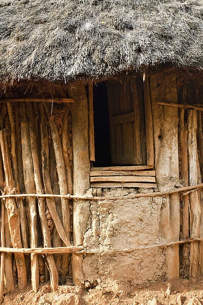 Traditional Konso village on a mountain ridge overlooking the rift valley. Inside a family compound