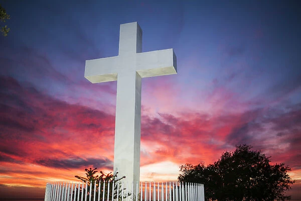 Twilight, Setting Sun, Sunset Clouds Behind the Cross atop Mt. Helix, La Mesa, California