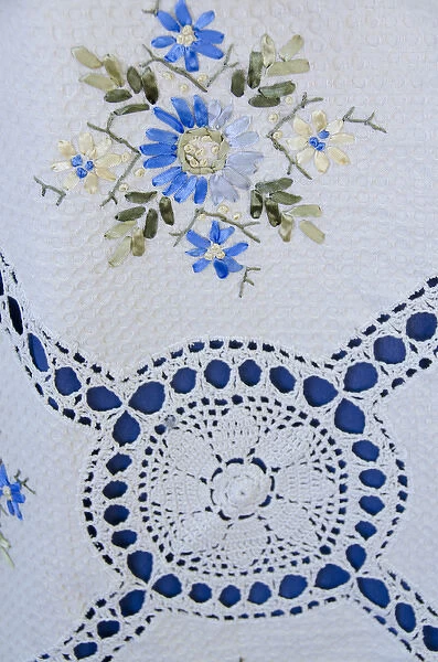 Ukraine, Odessa. Typical Ukrainian textile souvenir handicrafts, handmade tablecloth