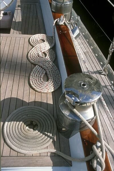 United Kingdom, London. Coiled lines of the Cloud Nine sailboat