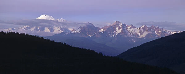 An unusual view of Mount Baker and the entire Twin Sisters Range in evening light