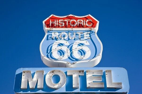 USA, Arizona, Seligman. Rt. 66 Town, Rt. 66 motel sign
