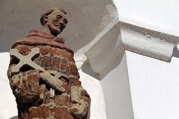 USA, California, Oceanside. Brick statue of saint at Old Mission San Luis Rey de Francia