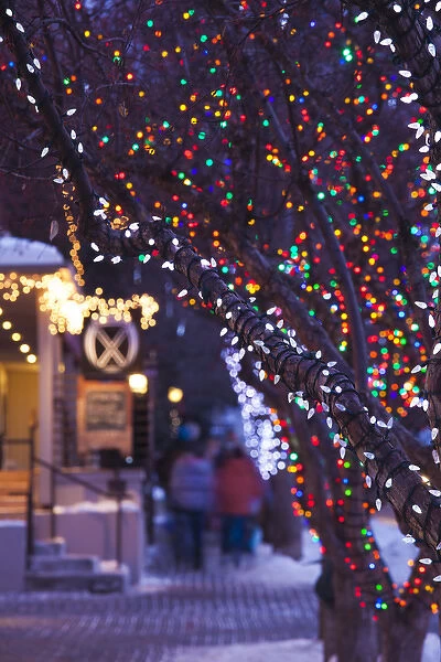 USA, Colorado, Aspen, Christmas tree lights, Mill Street Mall