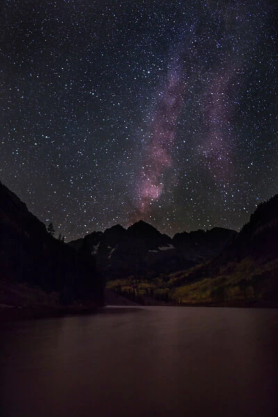 USA, Colorado. The Milky Way above Maroon Bells mountains and lake