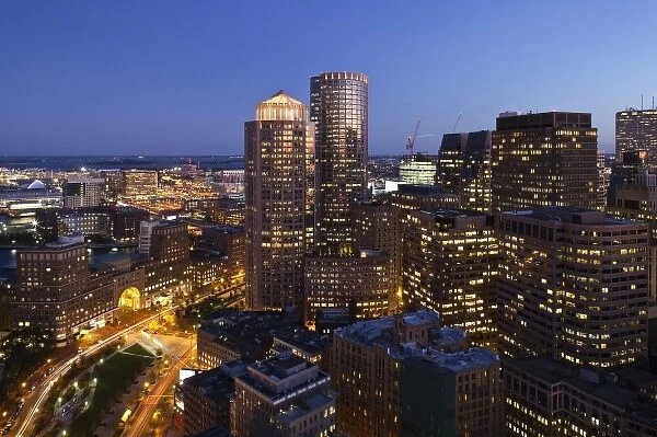 USA, Massachusetts, Boston. High angle view of the Financial District from Marriott