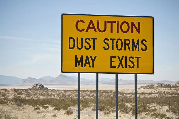 USA: New Mexico, Steinson, Rt 10 W, sign warning of Dust Storms, (2 hrs west of