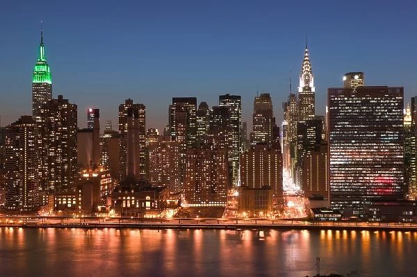 USA, New York, New York City, Manhattan: Aerial Evening View of Midtown Manhattan