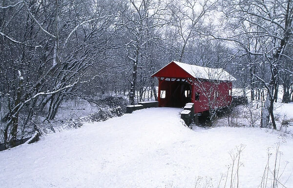 USA, Pennsylvania, Mariana County. Hughes Covered Bridge in winter