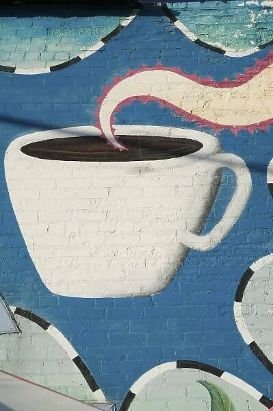 USA, TEXAS, Dallas: Deep Ellum Entertainment District Coffee Cup Mural