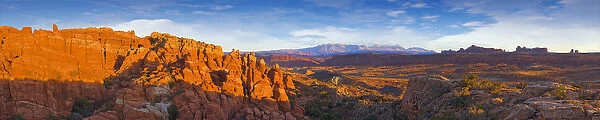 USA, Utah, Arches National Park. Sunset panoramic of Fiery Furnace Overlook with