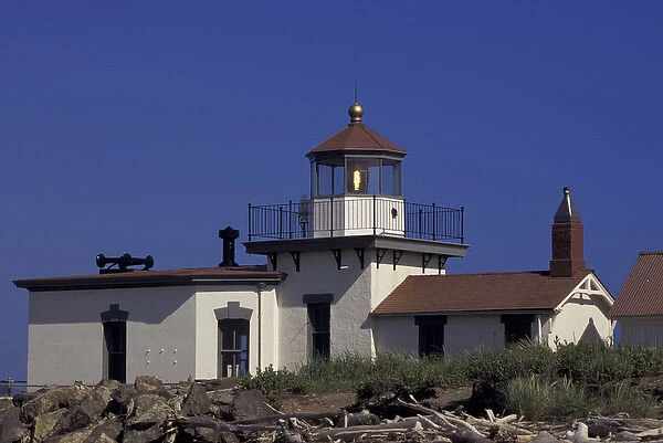 USA, Washington State, Seattle. West Point Lighthouse, established 1881, Summer