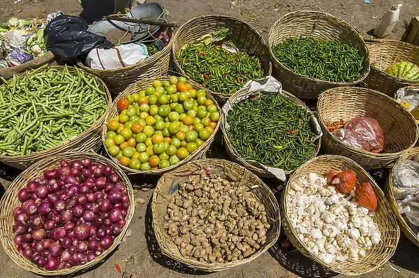 Vegetables for sale on the market of Wangdue Phodrang, Bhutan