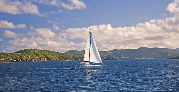 A view of a sail boat at Chrismas Cove, Great St. James Island U. S. Virgin Island