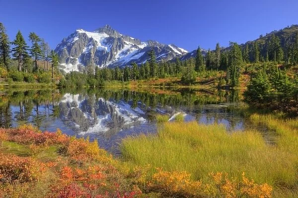 WA, Heather Meadows Recreation Area, Mt. Shuksan, reflected in Picture Lake